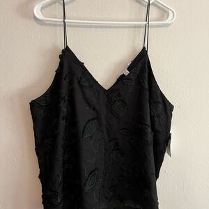 3/$20 Ophelia Roe Black V-Neck Raised Floral Sleeveless Cami Tank Top 1XL